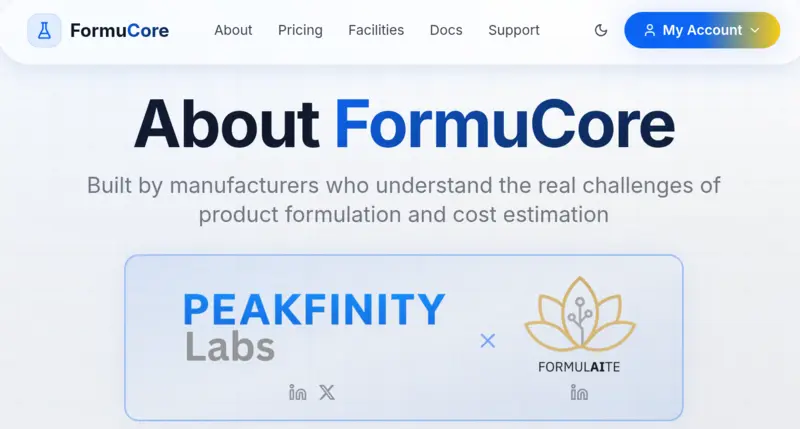 FormuCore CDMO formulation interface for Vasu Healthcare and Peakfinity Labs