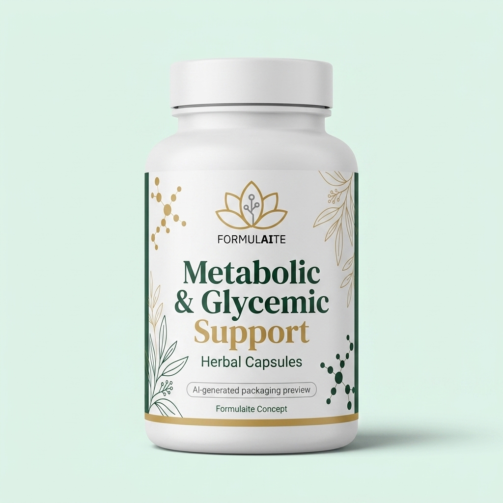 AI-generated Formulaite concept packshot for Metabolic and Glycemic Support herbal capsules
