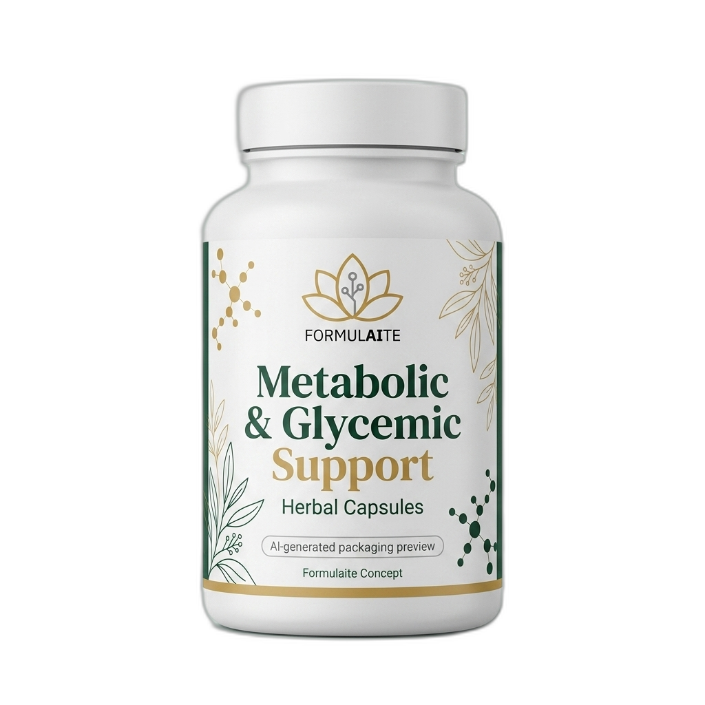 AI-generated Formulaite concept packshot for Metabolic and Glycemic Support herbal capsules